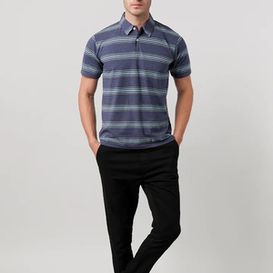 Polo de Punto de Manga Corta a Rayas para Hombre de Alta Calidad, Diseño con Patrón Azul y Verde, Cuello con Botones, Corte Regular Informal - Product Image 2
