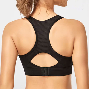 Soutien-gorge de sport noir pour femme à maintien élevé avec fermeture éclair avant, dos nageur, col rond, maille respirante, pour fitness et activités sportives - Product Image 3