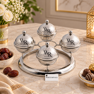 Ensemble de plats de service de luxe avec des bols en métal martelé et un support rond pour les dattes, les fruits secs, les chocolats, les noix, les collations, les bonbons - Product Image 4