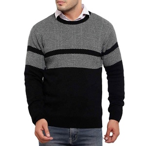 Pull en maille respirant pour homme, noir et gris, en laine/acrylique, manches longues, pour l'hiver - Product Image 1