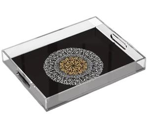 Elegante Bandeja Acrílica Pintada a Mano con Caligrafía Árabe Dorada, Perfecta para Café, Té y Ocasiones Especiales - Product Image 2