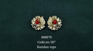 ต่างหูแบบติดหู 08979kundan ประดับเพชรซิคอน ต่างหูทองเหลืองชุบทอง รูปดอกไม้ สำหรับงานแต่งงาน งานเลี้ยง และเจ้าสาว - Product Image 4