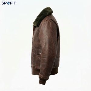 SPOFIT เสื้อแจ็คเก็ตบอมเบอร์หนังแท้สำหรับผู้ชายพร้อมปกขนสัตว์แบบซิปปิดฤดูหนาวเสื้อโค้ทหนาอุ่นสไตล์โมโต - Product Image 4