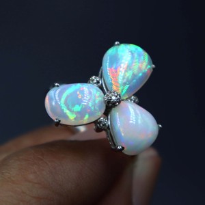 Bague en argent sterling 925 avec opale éthiopienne naturelle multicolore et diamant, bijou cadeau pour femme - Product Image 1