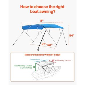 Tendalino Bimini a 4 Archi in Poliestere 600D con Telaio in Lega di Alluminio, Impermeabile, Parasole per Barche, Copertura per Tendalino - Product Image 5