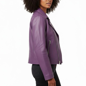 Breathable Quick Women Winter Wear Purple Sheep Skin Biker Fashion Slim Fit Regular Coat Customized Wholesale Supplier - Product Image 3