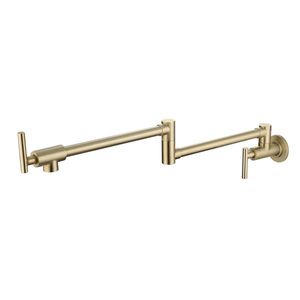 Rubinetto da cucina a parete pieghevole a doppia maniglia in ABS lucido e spazzolato e ottone, per uso commerciale - Product Image 1