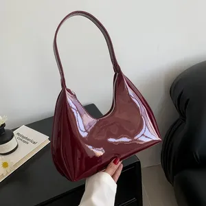 Sac à bandoulière de luxe pour femme, sac fourre-tout en cuir verni de haute qualité, sac de bras imperméable, sac à main de couleur unie pour femme - Product Image 1