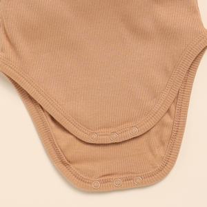 Monos de manga larga de elastano de bambú orgánico de calidad superior Ropa interior de color camello para recién nacidos - Product Image 3