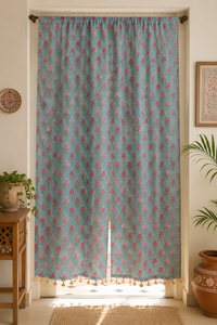 Cortinas y Cortineros Florales Vintage de Algodón 100% Ecológico con Estampado Artesanal, Cortinas Translúcidas Personalizadas para Puertas - Product Image 3