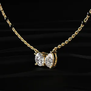 Lab Grown CVD Diamond Pendant Pear Halo Mangalsutra <b>D</b>-E Color VVS-VS Clarity IGI Certified Gold Engagement Wedding <b>Necklace</b> - Product Image 3