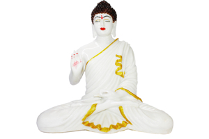 White Buddha Resin <b>Statue</b> With <b>Gold</b> Trim Handmade Asian Zen Figure For Tabletop Display Living Room Decor - Product Image 2