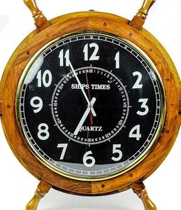Premium Wooden <b>Ship</b> Wheel Décor with Brass Ring Anchor Design Nautical Captain Style Brown Finish with Classic Brass Handles - Product Image 5