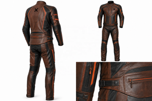 Traje de Motocicleta de Cuero de Dos Piezas X Adventure-Touring |   Negro Marrón Naranja |   Logotipo X |   Fabricante OEM ODM |   Diseño Premium | - Product Image 6