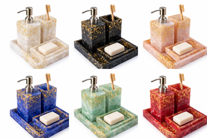Factory Price Luxury Resin Bathroom Accessories <b>Set</b> with Gold Foil <b>Soap</b> Dispenser Toothbrush Holder <b>Soap</b> Dish & Tray Home Decor - Product Image 2