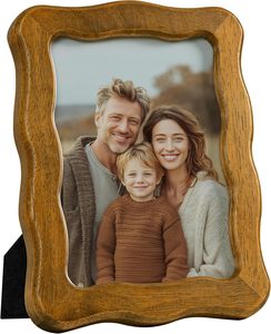 กรอบรูปไม้เนื้อแข็ง กรอบรูปไม้ธรรมชาติ กรอบรูปตกแต่งห้อง ตั้งโต๊ะและแขวนผนัง ลายคลื่นสำหรับครอบครัวและปู่ย่าตายาย - Product Image 1