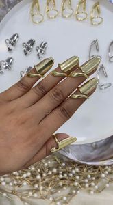 Ensemble de bagues pour femmes en métal multicolores de luxe, minimalistes, empilables, couleur or, bijoux tendance - Product Image 5