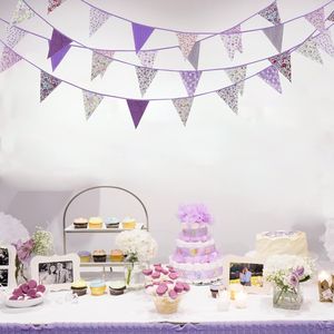 Guirlande de fanions en coton vintage à motifs floraux violets de 39 pieds, décorations rustiques pour mariage et fête avec drapeaux et guirlande - Product Image 2