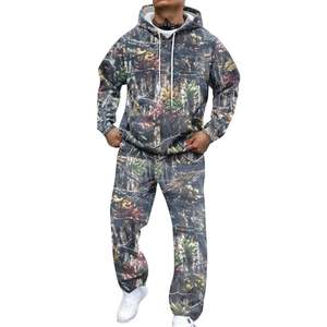 Men's Breathable 100% Cotton <b>Camo</b> Printed Hoodies Kangaroo Pockets Outdoor Casual Sports Lounge Fashion 2-Piece Sweat Set - Product Image 5