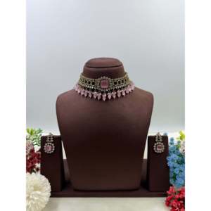 Indian Ethnic Gold Plated Bridal Choker Necklace & Earring Set-Luxury Victorian Style - Product Image 5