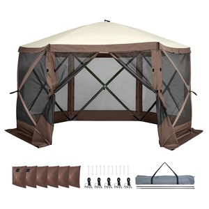 Gazebo Pop-Up a Strato Singolo con Tenda a 6 Lati 12.5x1 con Teli Antivento Rimovibili e Finestre a Rete, Riparo Solare - Product Image 1
