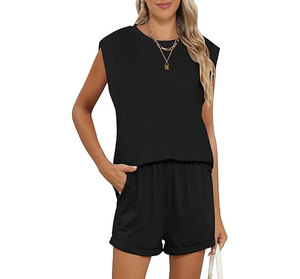 Wholesale Women Solid Casual Summer Lace Ankle Button O-Neck Short Sleeve Outdoor Athletic Matching <b>Sets</b> 100% Cotton Waterproof - Product Image 1