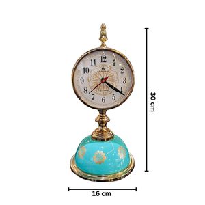 Reloj de Escritorio Tradicional de Latón con Base de Cerámica, 34 cm de Altura, Movimiento de Cuarzo Silencioso, Diseño Circular, Función de Snooze, Diseño Minimalista - Product Image 5