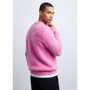 Suéter de Mohair Cepillado para Hombre, Invierno 2026, con Logotipo Personalizado, Cuello Redondo, Color Rosa, Talla Grande, Tejido Jacquard, Colores y Logotipo Personalizables - Product Image 2