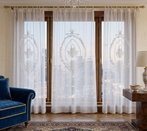 Custom Wholesale Quang Thanh Embroidery Flower Basket Curtain Linen Ribbon Curtain Full Sizes <b>Door</b> Window Home Hotel Blackout - Product Image 4