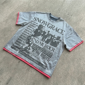 Camiseta de Manga Corta para Hombre Snowgrace con Ribete en Contraste, Estilo Urbano, Cuello Redondo, Corte Regular, Algodón Jersey - Product Image 2