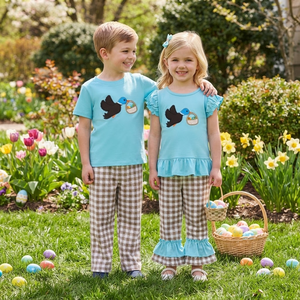 Pantalons à carreaux pour enfants, tenues de Pâques, vêtements pour enfants, vêtements de boutique pour enfants, OEM/ODM/RTS - Product Image 1
