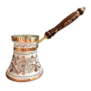 Cafetière turque artisanale en laiton avec poignée en bois, motif floral émaillé, Cezve traditionnelle pour la maison, le café, l'hôtel, idée cadeau - Product Image 4