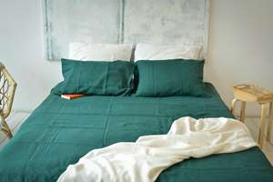 Parure de lit en coton délavé avec 2 taies d'oreiller, 3 pièces, pour lits doubles, queen et king size, brodée main, douce et confortable - Product Image 5