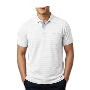Camisa de Manga Corta a Rayas 100% Algodón para Hombre, Tejida, Transpirable, Corte Casual, Diseño con Logotipo Frontal y Bolsillo, 180g, Marca Personalizada - Product Image 6
