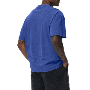 Camiseta Oversize Azul Lavado Ácido para Hombre, Algodón Pesado Desgastado, con Logo Personalizado, Estilo Urbano, Relajada, para Uso Diario, Venta al por Mayor - Product Image 2