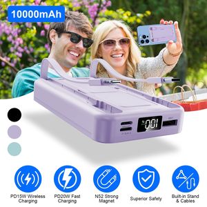 Power Bank Portatile 3 in 1 da 10000mAh per Ricarica Rapida MagSafe con Caricatore PD 20W, 2 Cavi Integrati e Supporto per iOS 16 15 13 - Product Image 1