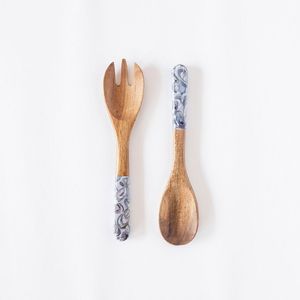 Ensemble de saladiers en émail au design premium, bois naturel avec poignée imprimée en émail, couverts pour servir la salade, prix direct usine - Product Image 6