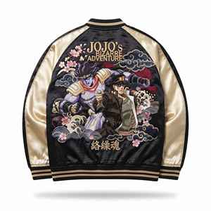 เสื้อแจ็คเก็ตซูกะจังปักลาย JoJo's Bizarre Adventure สำหรับผู้ชาย สไตล์สตรีทแวร์ สีดำทอง พิมพ์ลายด้านหลัง ดีไซน์ลายตัวละคร - Product Image 1