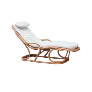 Chaise longue en rotin inclinable avec coussin pour jardin extérieur, patio, bord de piscine, mobilier de resort - Product Image 1