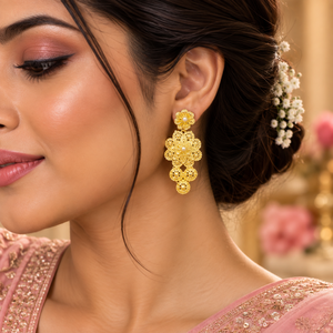 Premium Copper Brass <b>Necklace</b> <b>Set</b> with <b>Earrings</b> | 24K Gold Polish Floral Filigree Traditional Indian Wedding <b>and</b> <b>Bridal</b> Jewelry - Product Image 3