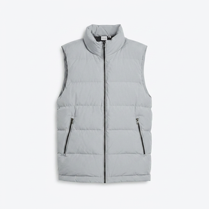 Men’s Light Blue Insulated Padded Vest Stand Collar Full Zip Sleeveless Gilet Smart Casual Winter Body <b>Warmer</b> Wholesale Factory - Product Image 1