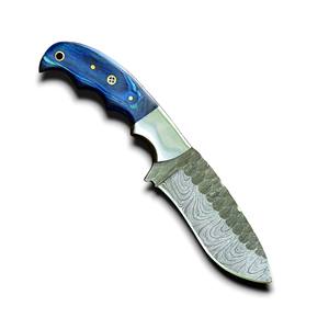 Couteau de chasse et de camping professionnel en acier Damas à lame fixe, personnalisable, haute qualité, avec étui en cuir EDC – Vente chaude - Product Image 1