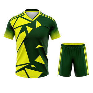 ชุดฟุตบอลพิมพ์โลโก้ตามสั่ง แห้งเร็ว ระบายอากาศได้ดี สีเหลืองและสีเขียว ชุดฝึกซ้อมฟุตบอลสำหรับทีมชายและหญิง - Product Image 6