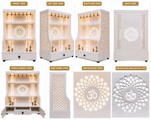 Modern Om Jali Teak Wood <b>Mandir</b> LED Lighting Luxury White Pooja Drawer Handcrafted Home Furniture Prayer Cabinet USA - Product Image 6