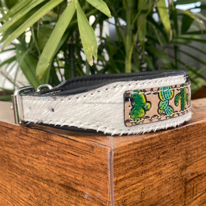 2024 High Quality Adjustable Handmade Tooled Leather Pet Collars Heavy Duty Genuine <b>Hair</b> on Cowhide Leather <b>Padded</b> Puppy Collars - Product Image 2