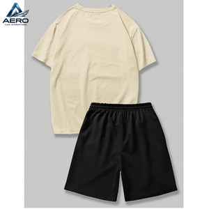 Ensemble décontracté pour homme, mélange de polyester, col rond, chemise à manches courtes et short à cordon de serrage, tenue d'été pour homme, ensemble chemise et short - Product Image 2