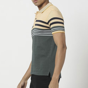 Camiseta Polo para Hombre con Bloques de Color, Manga Corta, Tejido de Punto, Rayas, Corte Regular, Diseño Beige, Gris, Negro y Blanco - Product Image 4