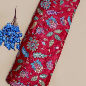 Tissu en organza naturel de poids moyen, brodé de sequins et de motifs floraux rouge cramoisi, pour robes de mariée/de cérémonie de luxe - Product Image 4
