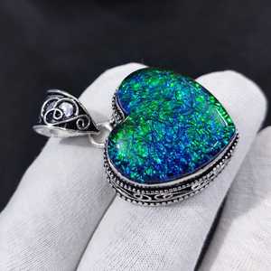Handmade Triplet <b>Opal</b> Heart <b>Pendant</b> with Bezel Setting Vintage 925 Silver Plated Engagement Jewelry Third Party Certified - Product Image 6