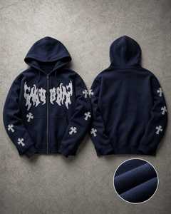 OEM Unisex Custom Y2K Heavyweight Full Zip <b>Hoodie</b> Puff Screen Printing Winter <b>Gothic</b> Fleece Sweatshirt 420g Fabric Streetwear - Product Image 6